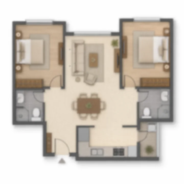 Embassy Millennium 2 BHK apartment floor plan, indicative 1,000 to 1,200 sq ft