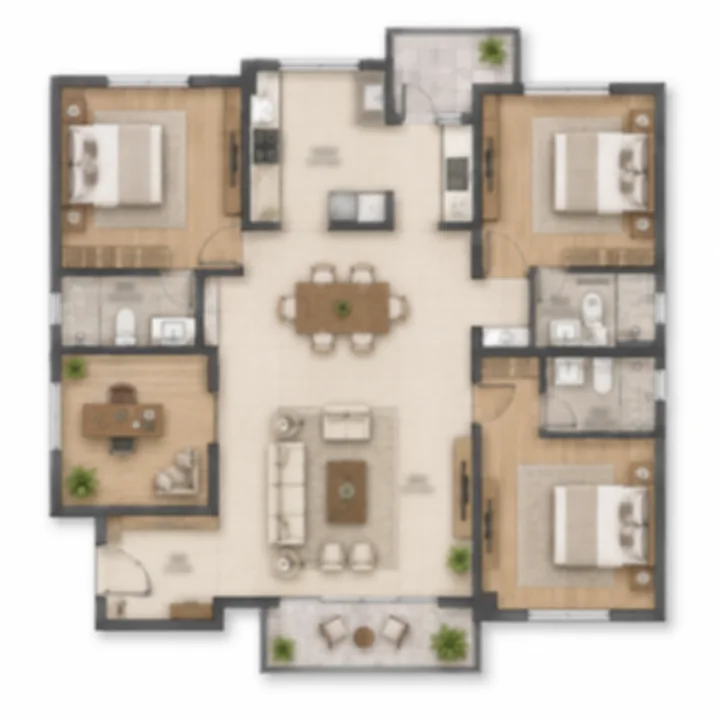 Embassy Millennium 3.5 BHK apartment floor plan, indicative 1,550 to 1,850 sq ft, three bedrooms plus a study