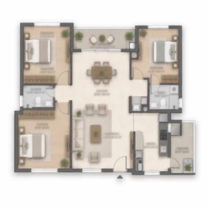 Embassy Millennium 3 BHK apartment floor plan, indicative 1,350 to 1,600 sq ft
